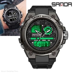 SANDA - Reloj para Hombre Deportivo Digital Resistente al Agua de Resina Negro