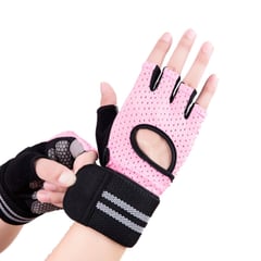 GENERICO - GUANTES DE ENTRENAMIENTO GYM PESAS CON MUÑEQUERA ROSA M