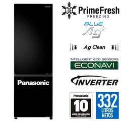 PANASONIC - Refrigeradora Bottom Freezer BV361 332L Inverter Color Negro Espejado