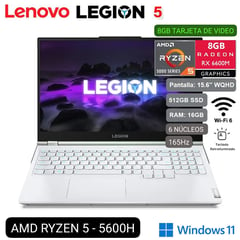 LAPTOP GAMER LEGION 5 RYZEN 5-5600H 15.6'' WQHD 165HZ 16GB 512GB T. VIDEO RADEON RX6600M 8GB