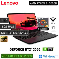 LENOVO - LAPTOP IDEAPAD GAMING 3 AMD RYZEN 5-5600H 15.6" FHD IPS 120Hz 8GB 1TB HDD+256GB SSD RTX 3050