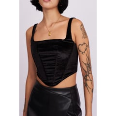 BNEDICTA - TOP CROP CORSET PARIS VELVET BLACK PARA MUJER