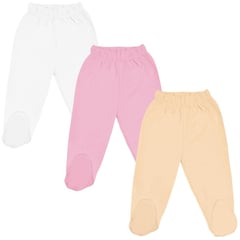 BABY MERINOS - Pack 3 pantalones con pies 100% algodón - 12