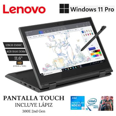 LENOVO - Laptop 300e 2nd Gen 116 HD 360° Touch Pentium Silver N5030 4GB DDR4 128GB EMMC W11 Pro NAO