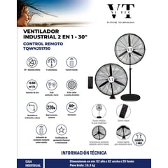 GENERICO - VENTILADOR INDUSTRIAL DE 30" DE PISO Y PARED 2 EN 1 A CONTROL REMOTO