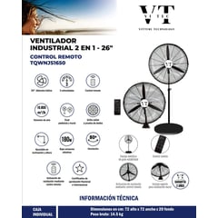 GENERICO - VENTILADOR INDUSTRIAL DE 26" DE PISO Y PARED 2 EN 1 A CONTROL REMOTO