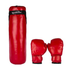 SPORT FITNESS - Saco de boxeo para niños con guantes  - Rojo