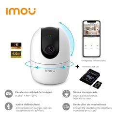 IMOU - Cámara De Seguridad Wifi 4mp Ranger 2 Para Interior - Micro Sd 128gb