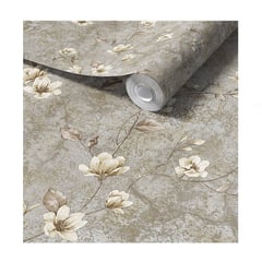 QUEENS DECO - Papel Tapiz Flores Fondo Gris Lavable 5m2 + Pegamento