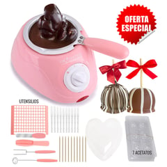 GENERICO - Kit Olla Chocolatera rosada electrica con utensilios para reposteria