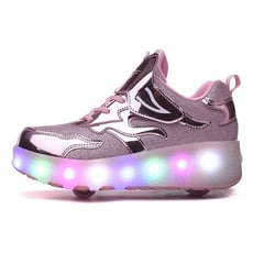 SHANDIAN - Zapatillas con ruedas y luces LED recargables con USB niñas y niños