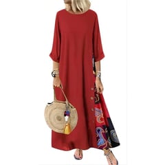 Boho Mujer 34 Manga Maxi Vestido Suelto