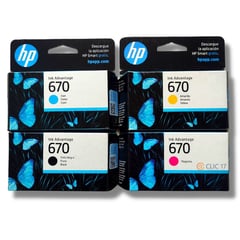 HP - Kit Tinta 670 Cyan, Magenta, Amarillo, Negro