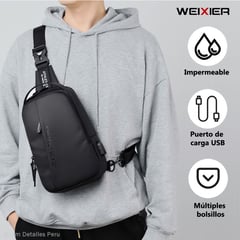 GENERICO - Morral Mochila Pechera de Cuero para Hombre Bandolera Weixier Negro