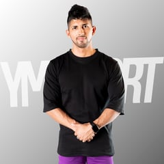 YML SPORT - Oversize Fitness Hombre - Polo Algodón Negro -