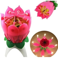 GENERICO - 1 vela flor de loto musical giratoria cumpleaños