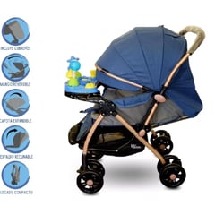 HI BABY - Coche Cuna Musical Bandeja Didactica -Azul