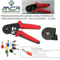 GENERICO - ALICATE PRENSA TERMINAL TUBULAR SOBREMOLDEADO 6 PUNTAS 24AWG -8AWG