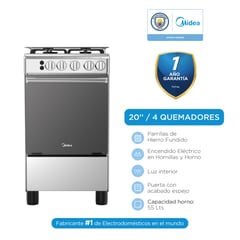 MIDEA - Cocina a Gas MIDEA  4 Quemadores MGS20F0LJAGG SILVER