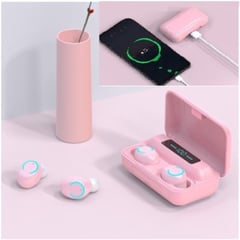 CLN TECH - Audífonos inalámbricos Pantalla LED Bluetooth F9 con power bank-ROSADO