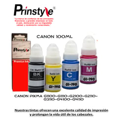 GENERICO - PACK DE TINTAS COMPATIBLES GI190 CANON (04 COLORES B-C-Y-M)