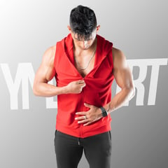 YML SPORT - Chaleco con Capucha Hombre - Chaleco GYM Rojo -