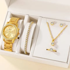 GENEVA - Pack 6 Piezas Reloj Lujo Collar Pulsera Aretes Anillo Mujer Genieka