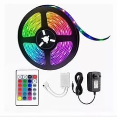 GENERICO - Cinta Tira Luces Led RGB, Kit Completo, control remoto - 5 Metros