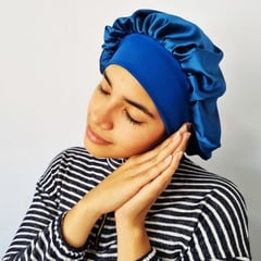 SANTOS RIZOS - Gorro de Satín Antifrizz para Dormir - Color Azul Prussia