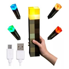 IMPORTADO MC - LAMPARA ANTORCHA MINECRAFT - LED 4 COLORES / RECARGABLE USB