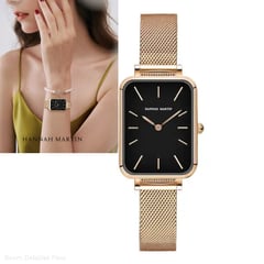 HANNAH MARTIN - Reloj Dorado Acero Inoxidable Mujer Análogo Negro Rosa Hannah