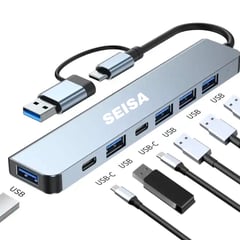 SEISA - Adaptador Convertidor 7 en 1 CQT-2303 USB C a 5 Puertos USB y 2 Tipo C