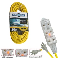 HOME LIGHT - Extensión eléctrica cable vulcanizado de 3 tomas 20 metros