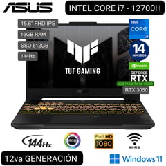 ASUS - LAPTOP GAMER TUF F15 FX507ZC4-HN002W I7-12700H 156 FHD IPS 144Hz 16GB 512GB SSD RTX3050 4GB W11