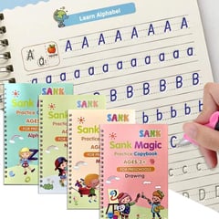 GENERICO - Set de 4 libros Magicos, caligrafía reutilizable para niños