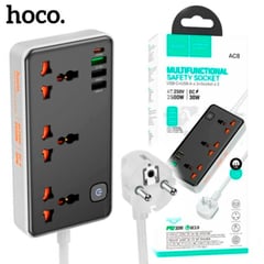 HOCO - Extension Toma Corriente Carga Rapida USB Extensor AC8 Negro