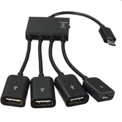 GENERICO - OTG micro usb Hub 3 puertos USB + Carga smartphone 4 en 1