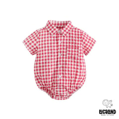 LUCALAND - Body camisa manga corta de algodón cuadros rojo