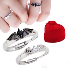 GENERICO - Anillos De Parejas Promesa De Amor Alas de Angel Plata Estuche Gratis