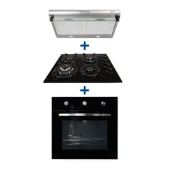 AGHASO - Combo: Horno empotrable a gas GN + Encimera 4 hornillas GN + Campana extractora 60 cm