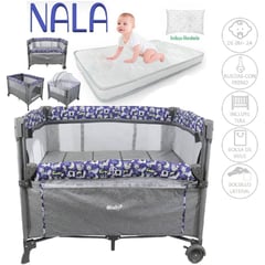 EBABY - Cuna Corral Nala Colecho Azul y Colchón Gris