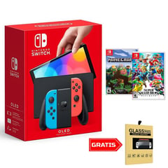 NINTENDO - Consola Switch Modelo Oled Neón Super Smash Bros y Minecraft