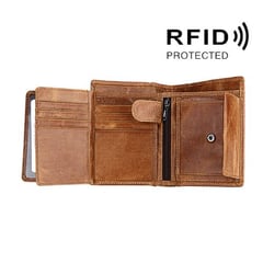 GENERICO - Cuero Genuino Billetera Rfid Anti Magnético 3 Cuerpos