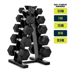 XTREME SPORT - Set de Mancuernas Hexagonales + Soporte Rack de Pesas