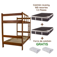 MUEBLES MACRUMO - Combo: Camarote de Madera color Caoba de 1.5 plz + 2 Colchones