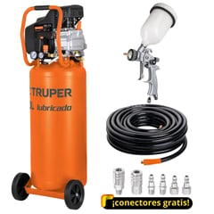 TRUPER - kit Pistola para pintar Compresora de aire 80L manguera expert