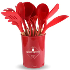 IMPORTADO - Set de Cucharones Utensilios de Silicona para Cocina Rojo 12PCS 528U