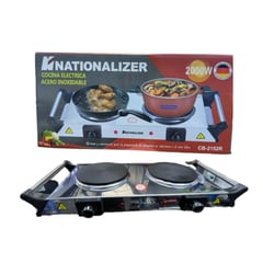 NATIONALIZER - COCINA ELECTRICA DE ACERO INOXIDABLE 2 HORNILLAS