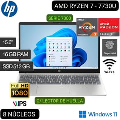 HP - LAPTOP 15-FC0013LA AMD RYZEN 7 7730U 15.6" FHD IPS 16GB 512GB SSD R. GRAPHICS LECTOR DE HUELLA W11