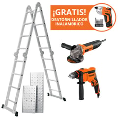 TRUPER - COMBO Escalera multiposición 16 peldaños AMOLADORA 850w TALADRO 600W